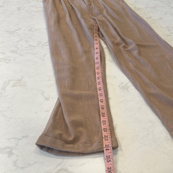 MABLE Women's Wide Leg Linen Blend Tan Pants Cuffed Pleated Medium - Picture 9 of 16
